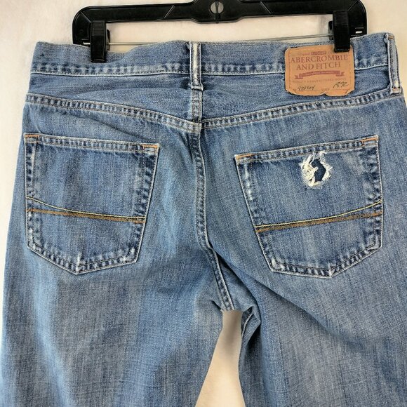 Abercrombie Fitch Mens Low Rise Boot Cut Jeans Size 33x34 Blue denim Distressed - Picture 9 of 16